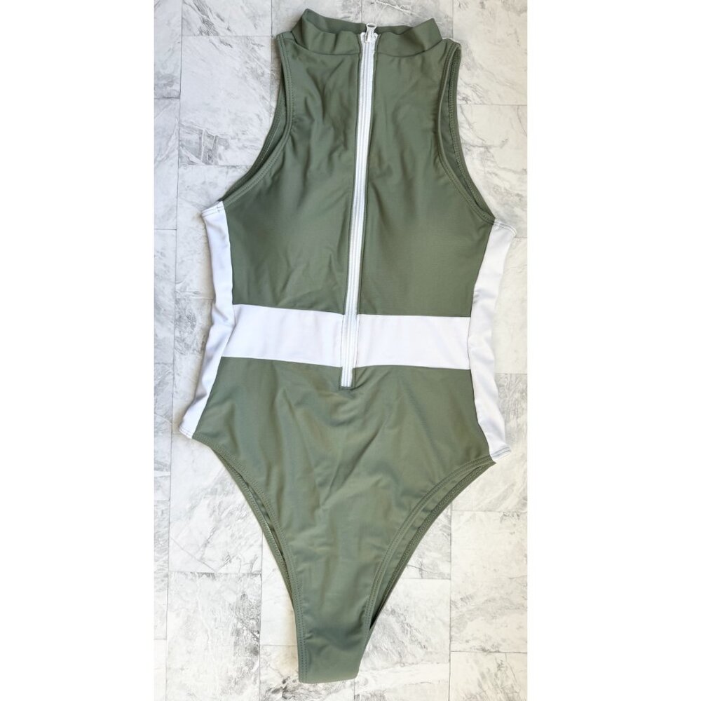 NEW Zipper Sleeveless One-piece Swimsuit - Picture 2 of 11